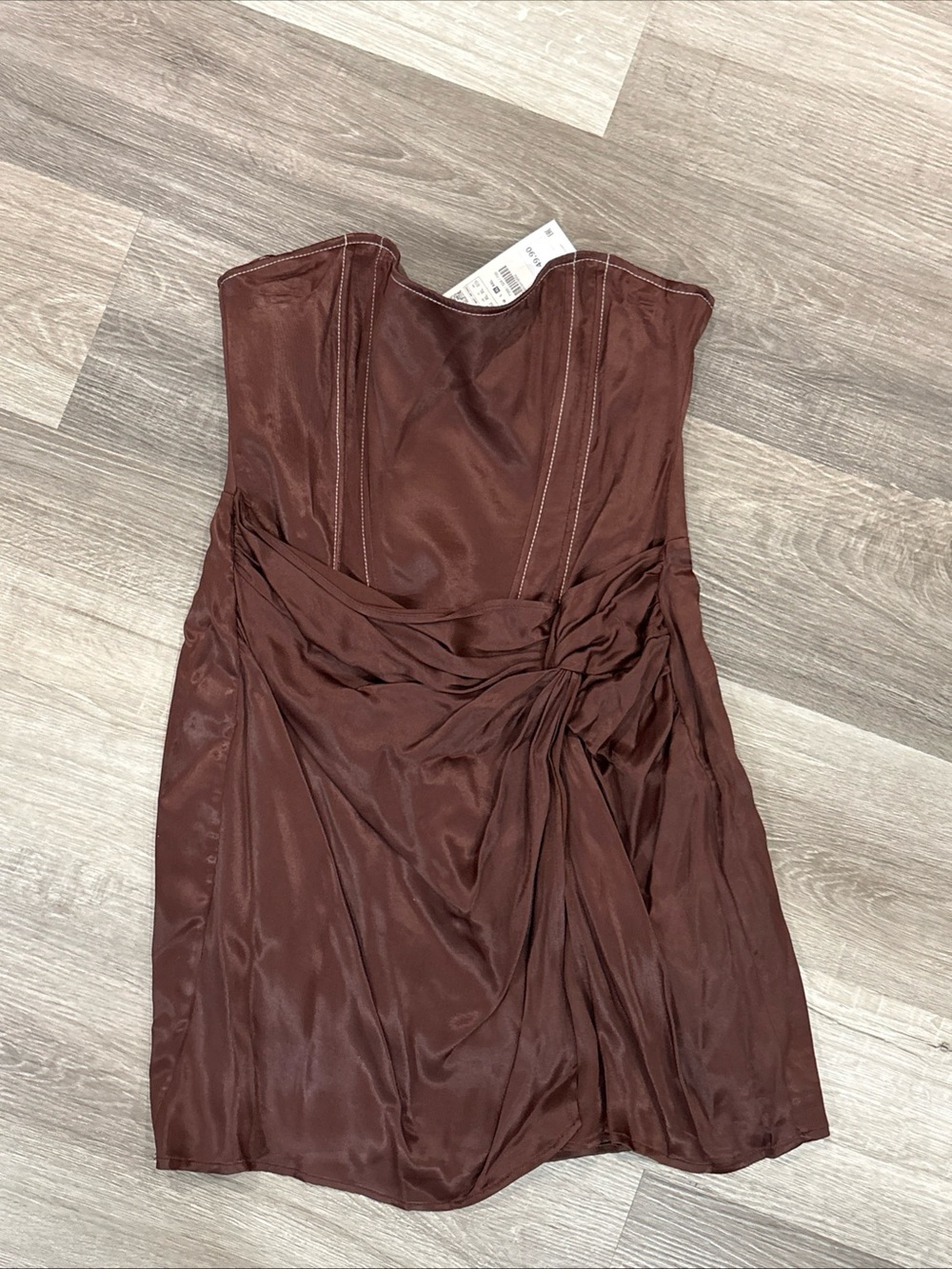 Zara Women’s Chocolate Brown Satin Mini Dress Split Leg Size XL Fitted Bodice